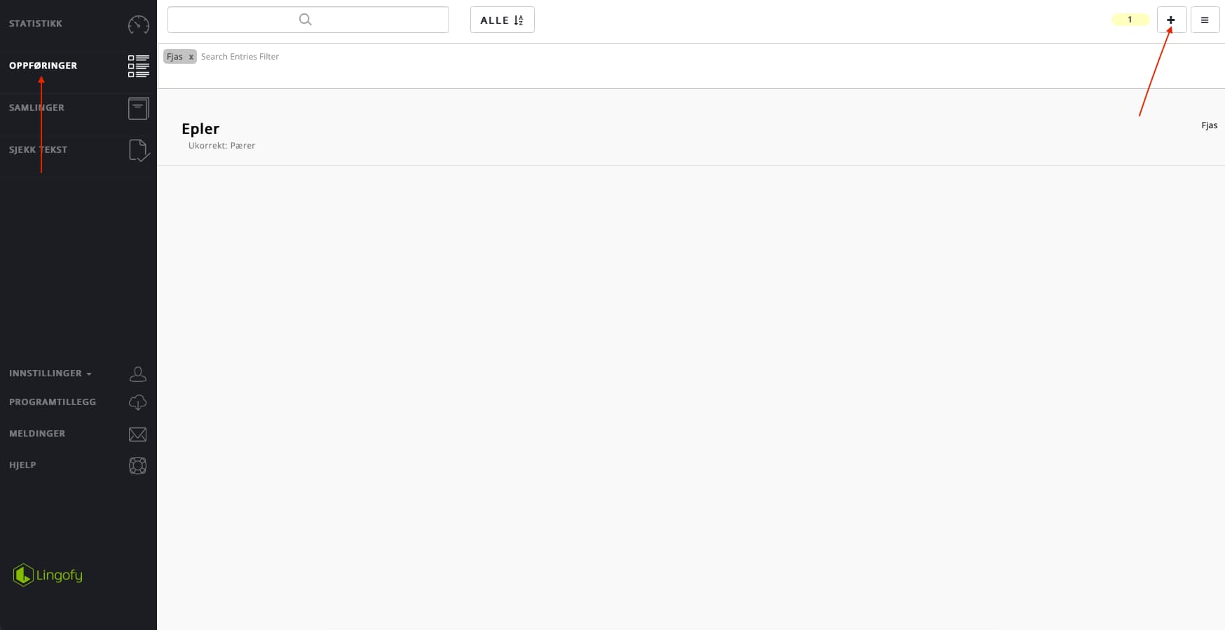 Skjermbilde. Lingofy.